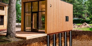 Wooden cabin build with GroundPlug® TwisterTM Screw Pile Foundations.