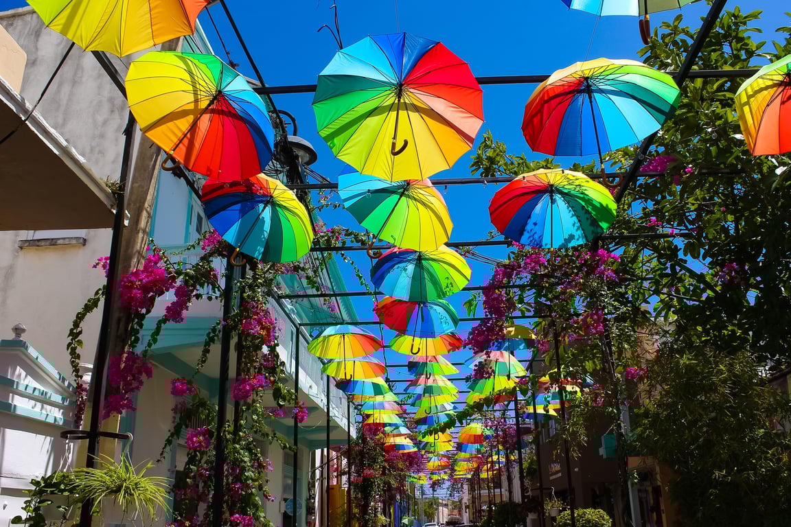 Bright umbrellas in Puerta Plata, Dominican Republic