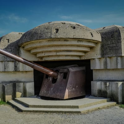 Concrete bunker on the cliffs of Normandy from World War II