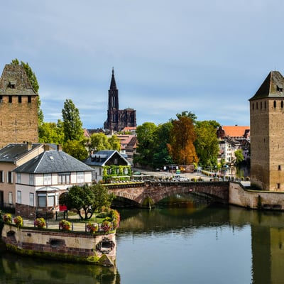 Charming timber-framed buildings lining a canal in Strasbourg