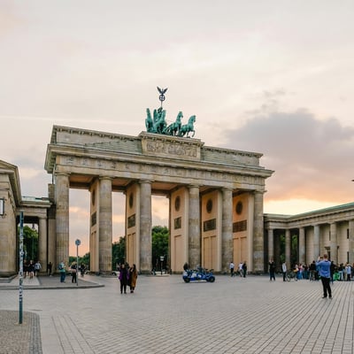 Brandenburg Gate with neoclassical columns in Berlin