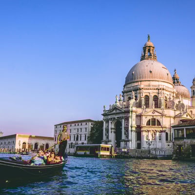 A gondola gliding past Santa Maria della Salute in Venice