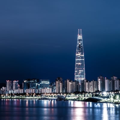 Skyline of Seoul with mountains in the background