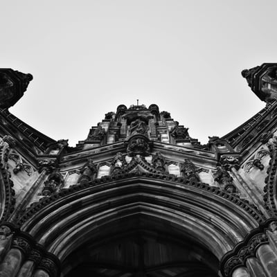 Tall gothic tower of the Scott Monument in Edinburgh