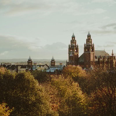 Kelvingrove Art Gallery and Museum with red sandstone facade in Glasgow