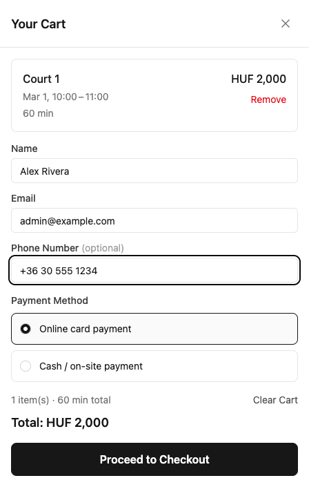 Phone number field shown during customer checkout