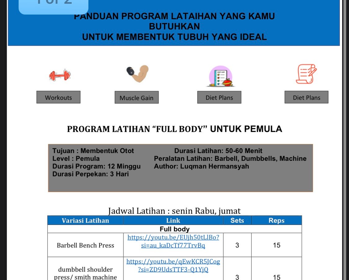 Bentuk tabel program latihan, silahkan free download semoga dapat membantu..