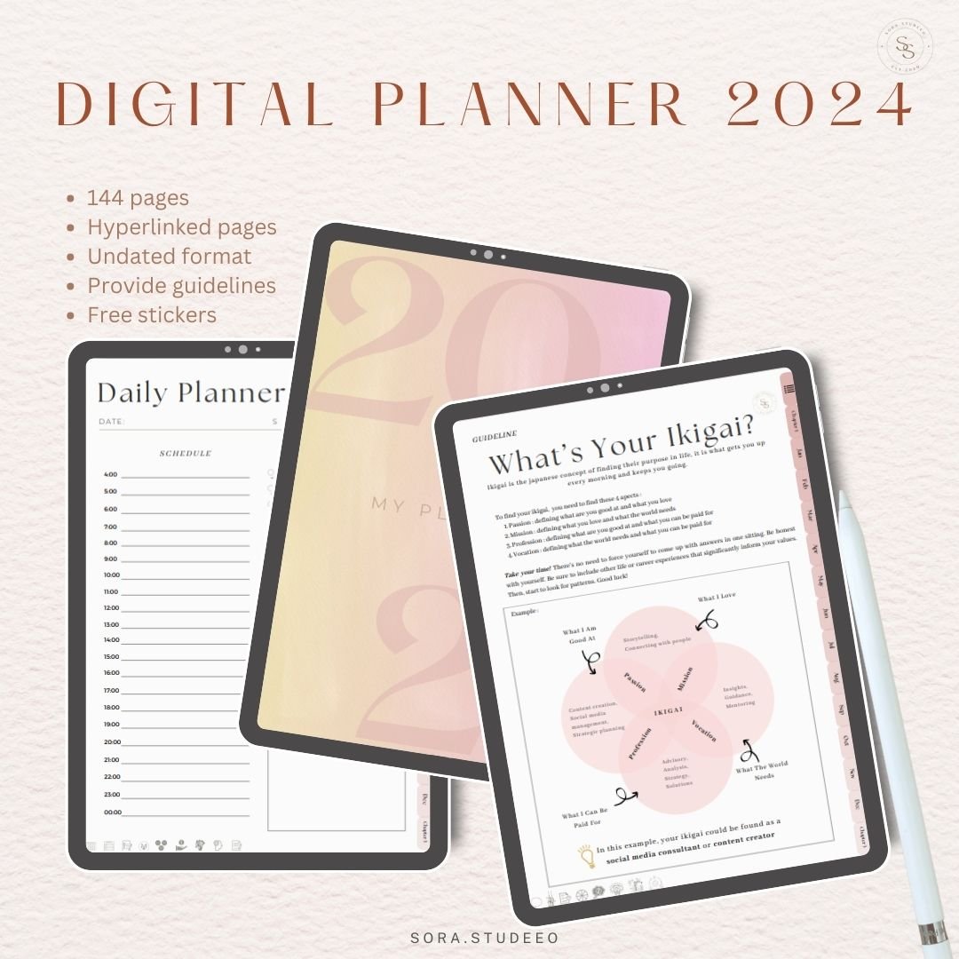 image for Undated Digital Yearly Planner 2024 button