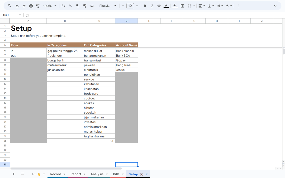 Image 4 for Tampilan Template di Google Sheets