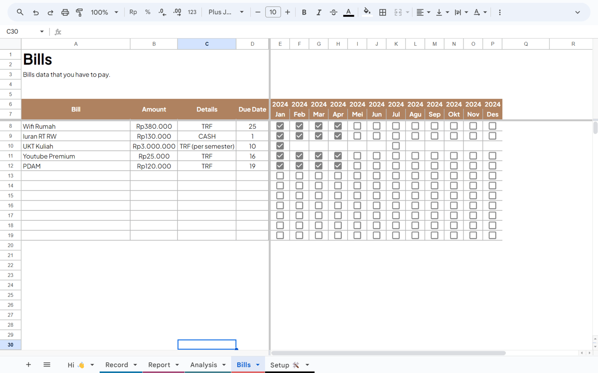 Image 3 for Tampilan Template di Google Sheets
