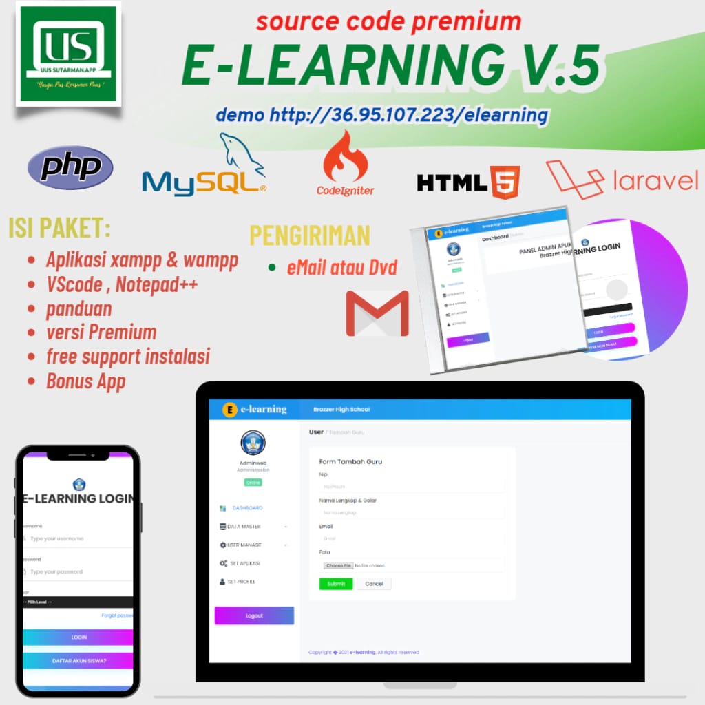 image for Membangun Aplikasi E-Learning dan Kirim Tugas v5: Template Source Code Premium button