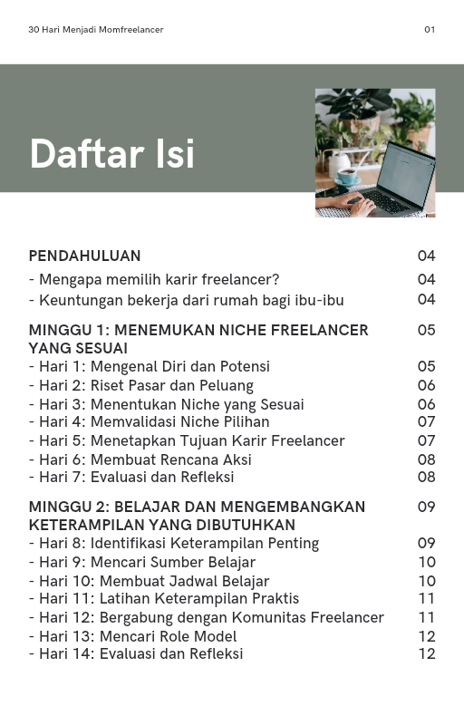 Image 0 for Berikut daftar isi ebook "30 Hari Menjadi Momfreelancer"