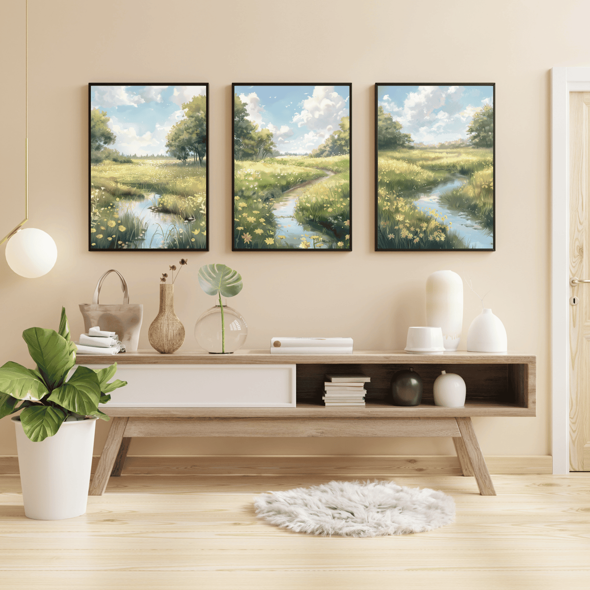 Image for Digital Small River and yellow flowers (Instant Download)