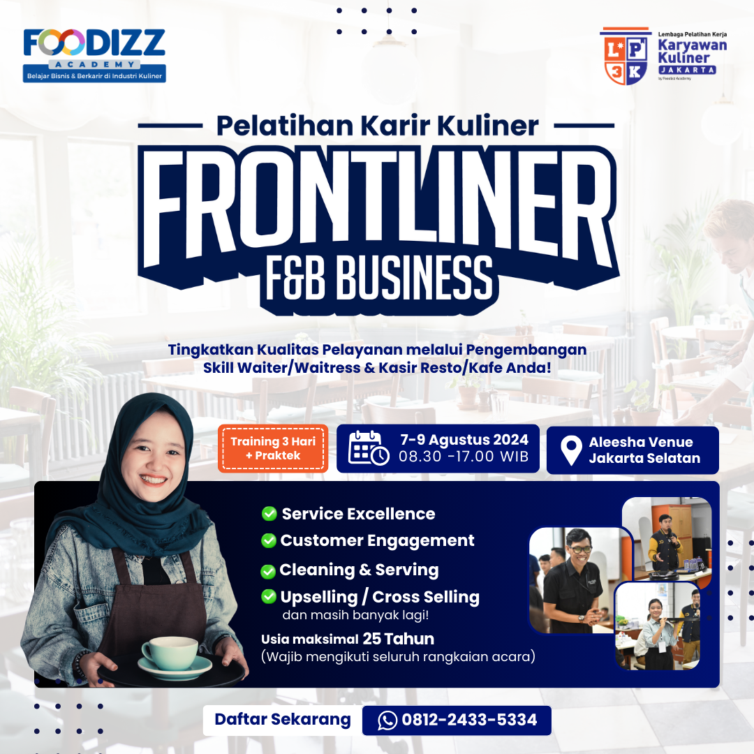 image for Kelas Frontliner | Kelas Waiter/Waitress 3 Hari + Praktek button