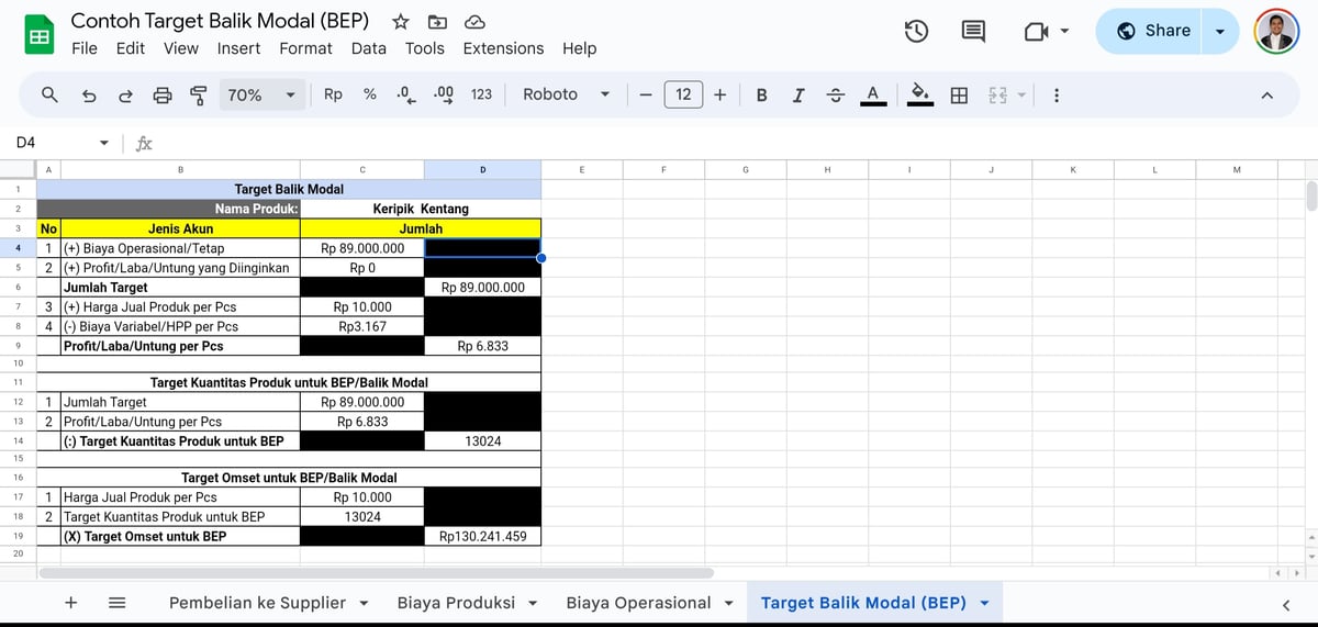 image for (Berbayar 10rb) Template Excel Cara Menghitung Target Balik Modal (BEP) Beserta Contohnya button