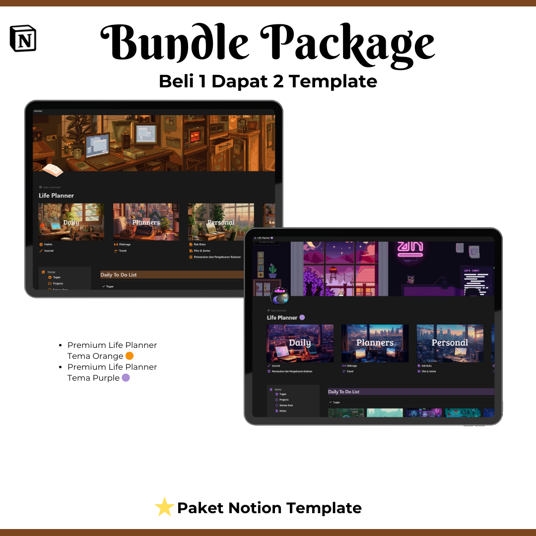 Image for Bundle Package Premium Template Notion 🟣🟠
