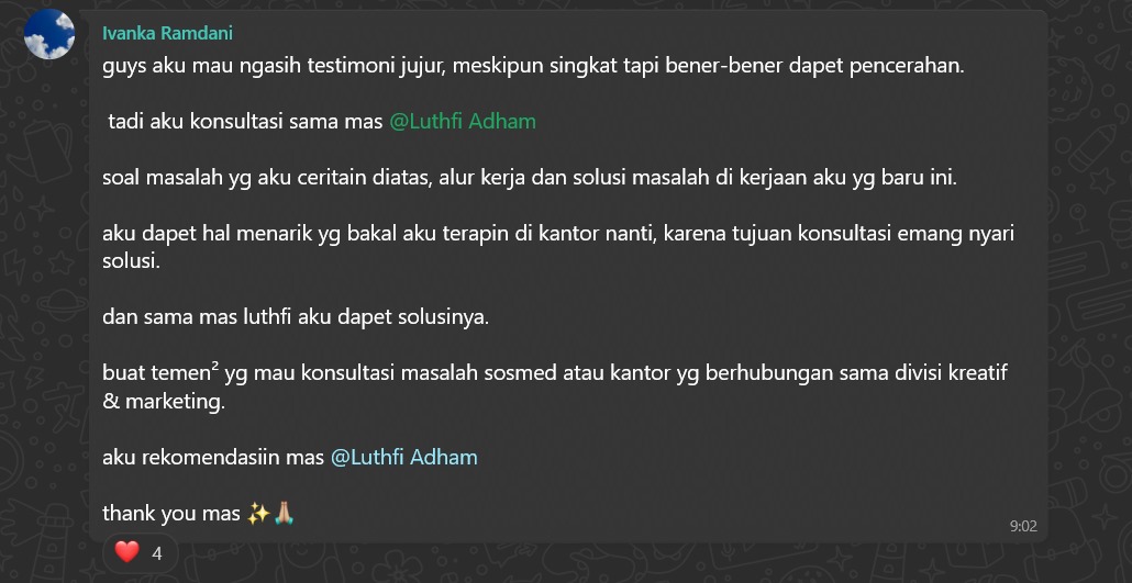 Salah satu testimoni 