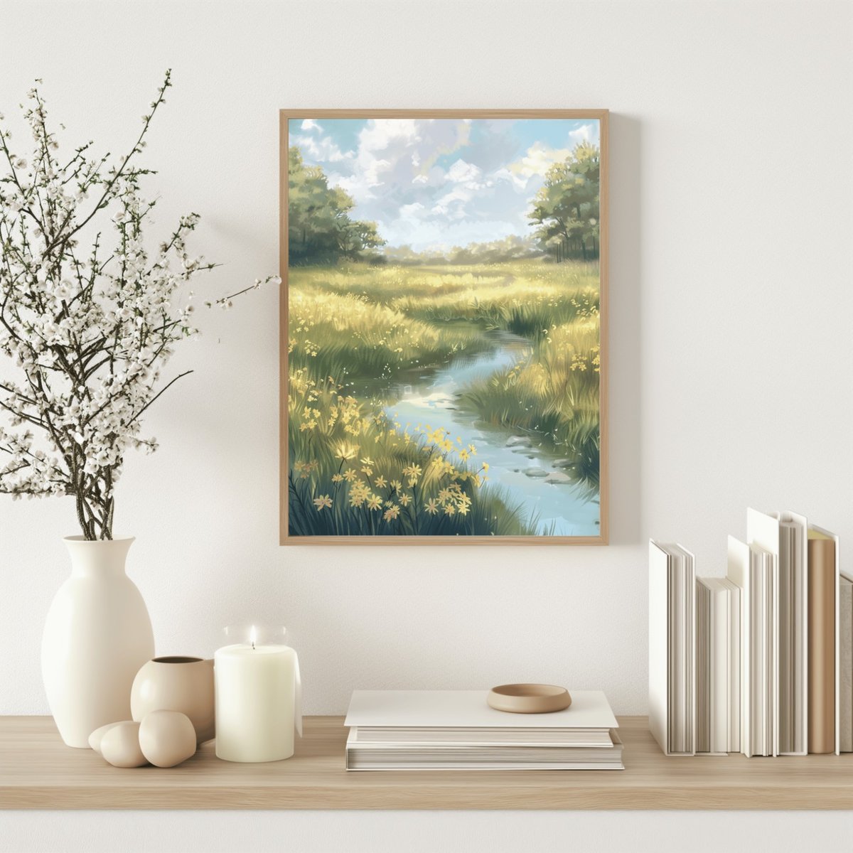 Image for Digital Small River and yellow flowers (Instant Download)