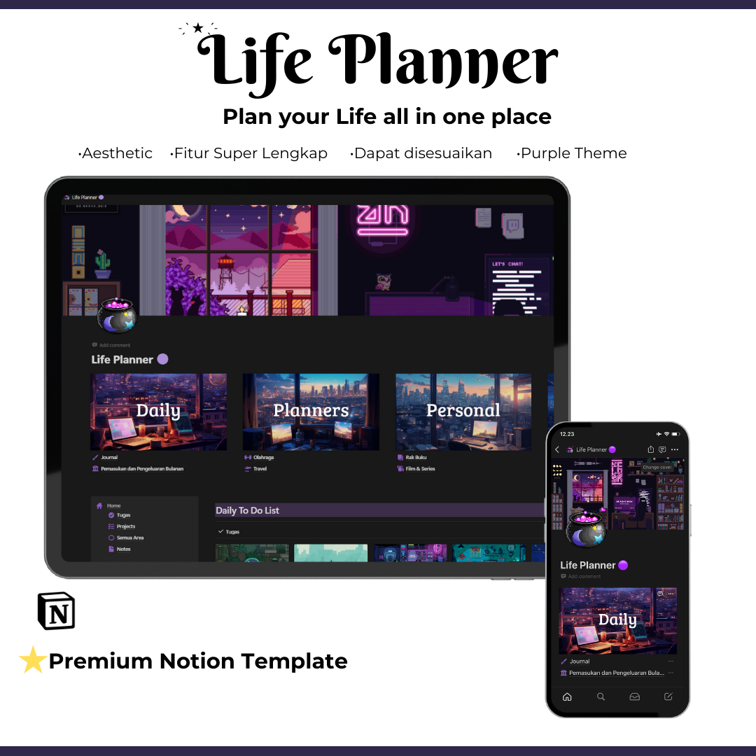 image for ⭐ Premium Notion Template | Life Planner 🟣 button