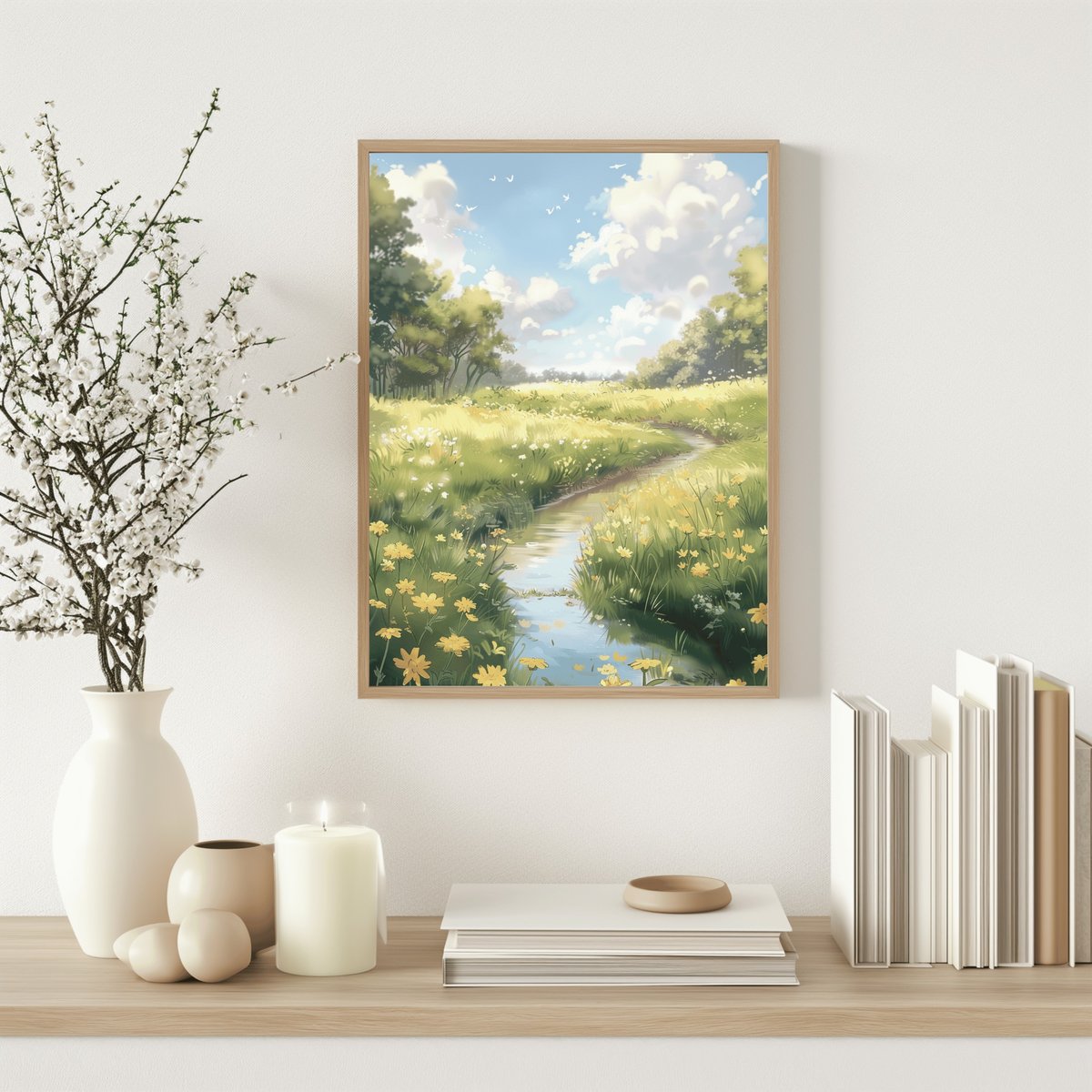 Image for Digital Small River and yellow flowers (Instant Download)