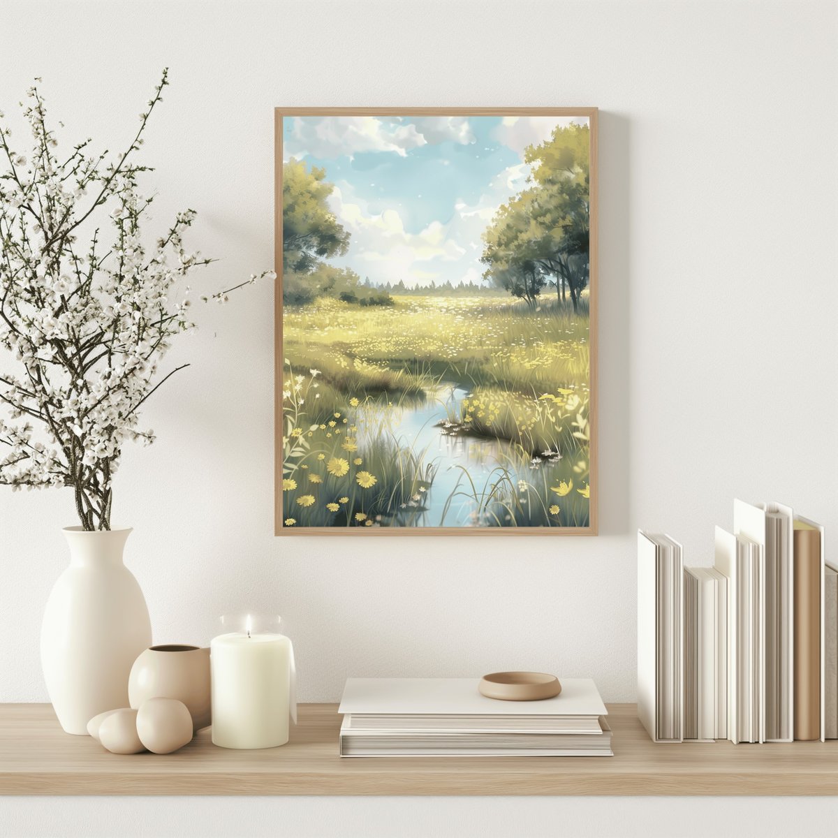 Image for Digital Small River and yellow flowers (Instant Download)