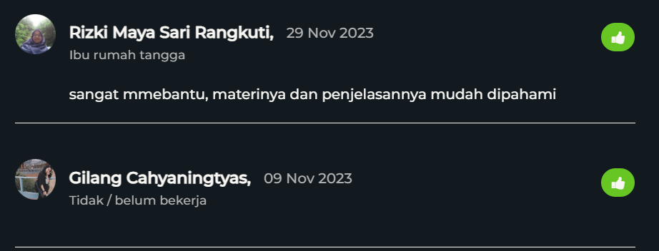 Image 3 for Testimonial dari peserta di platform lain