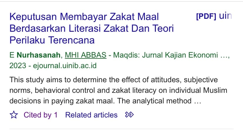 image for DECISIONS TO PAY ZAKAT MAAL BASED ON ZAKAT LITERACY AND THEORY OF PLANNED BEHAVIOUR button