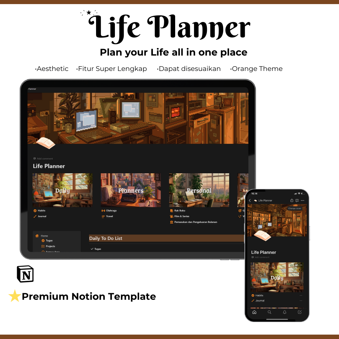 image for ⭐ Premium Notion Template | Life Planner 🟠 button
