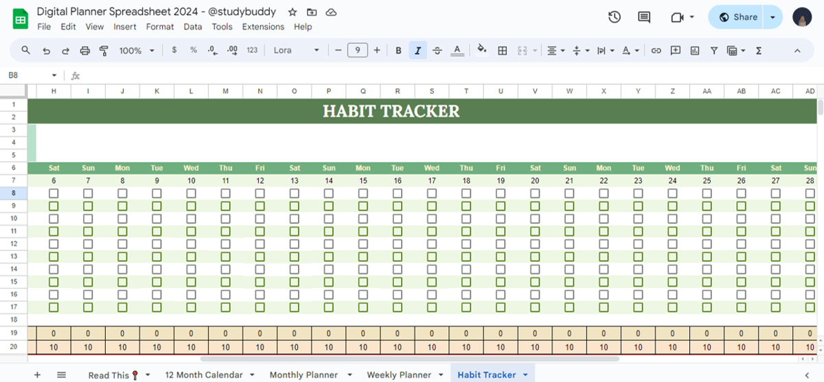 image for Digital Planner Spreadsheet 2024 button