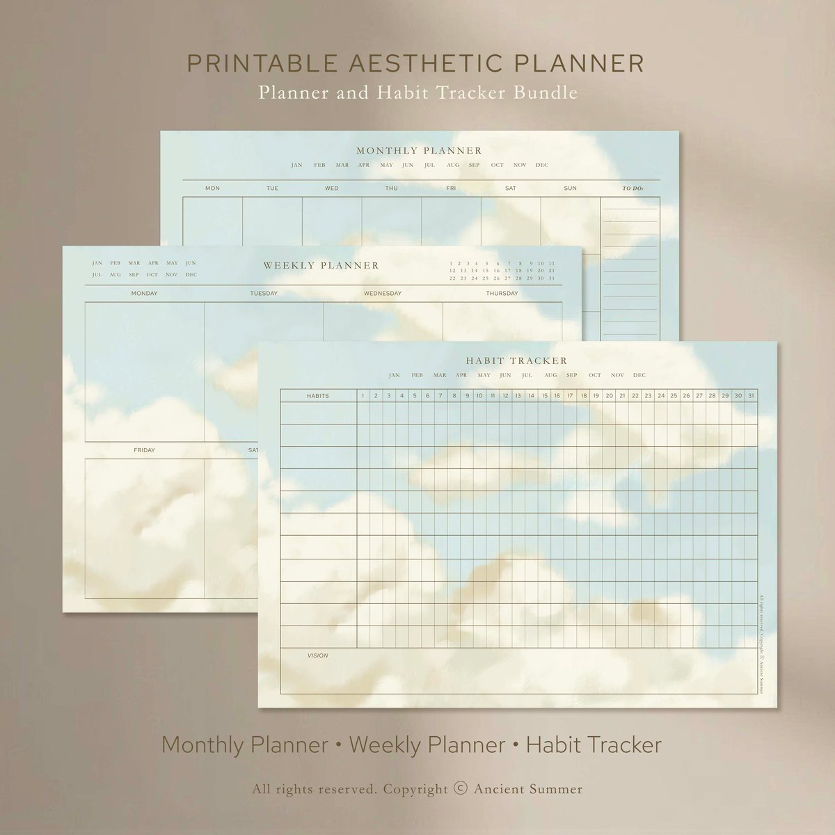 Image for  📝 Printable Planner and Habit Tracker Bundle (Digital Product - Instant Download!)