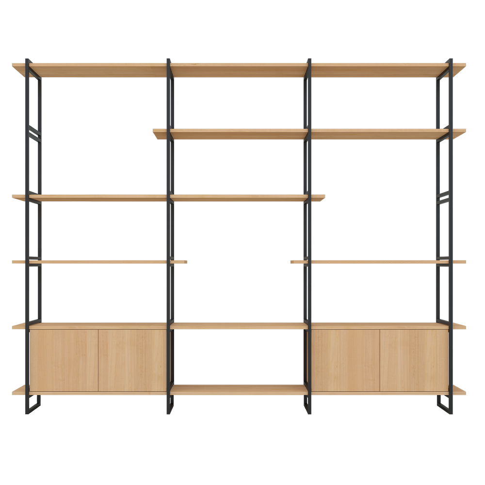 wandkast modulair zwart met eiken planken naturel studio henk designmeubelen