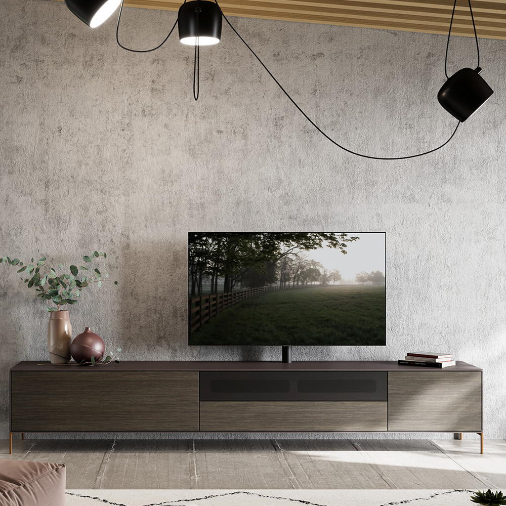 tv dressoir in hout nyro met tv en houten balken inspiratie