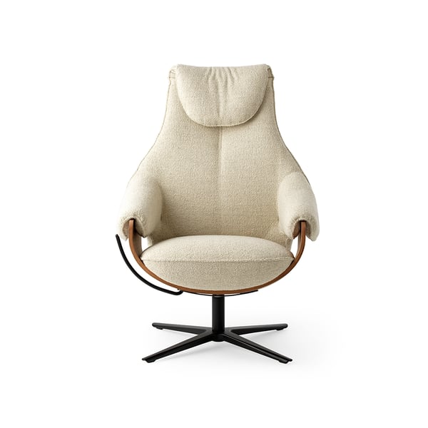 Draaifauteuil cream beige met walnut kuip leolux design