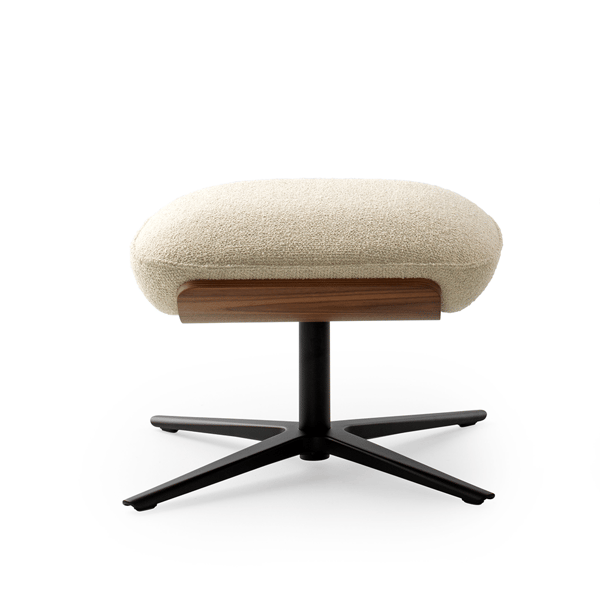 hocker cream in beige stof leolux met walnut kuip