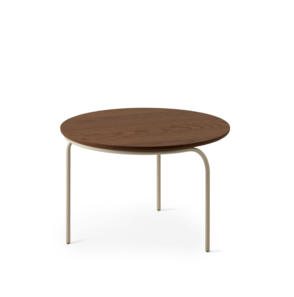 salontafel ova in hout met beige frame pode cruquius design