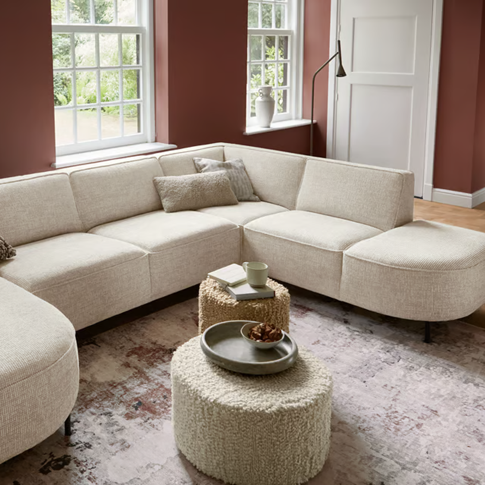 Hoekbank Carolina, hoekbank, beige, bohemian, japandi, romantisch