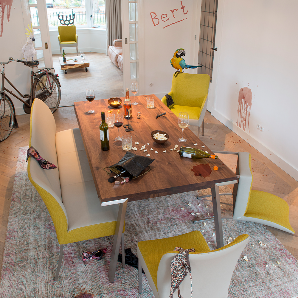 inspiration design eetstoel DUO DU12 bertplantagie designstoelen duostoffering grijs wit RVS