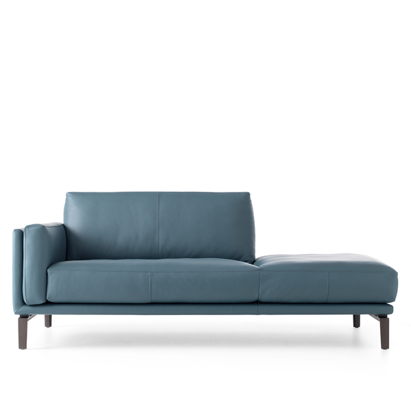 divan bellice in leer blauw met zwart frame design merk leolux