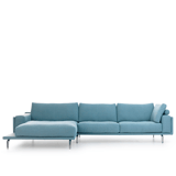 hoekbank bellice stof lichtblauw met RVS poten design merk leolux