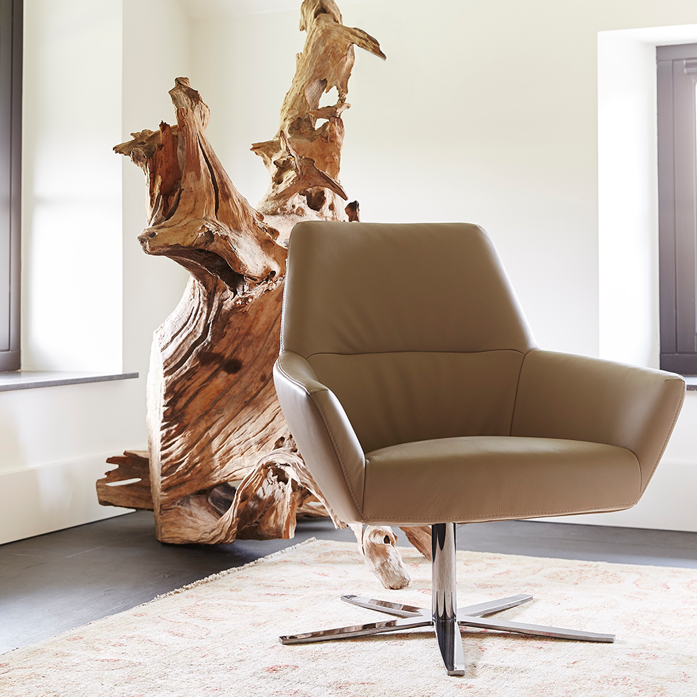 inspiratie draaifauteuil zyba low leder bruin hout bertplantagie