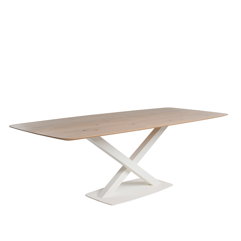 zijaanzicht eettafel oxxi bertplantagie designtafels cruquius eiken hout wit metaal onderstel
