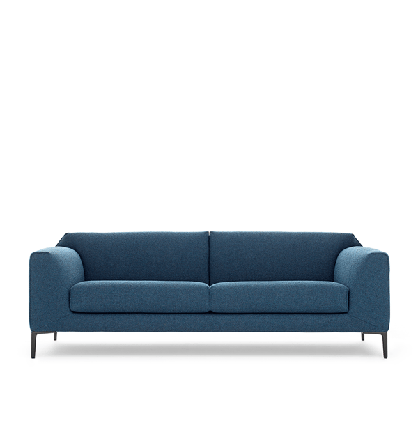 bank fold in stof blauw met antraciet poten van pode designmerk
