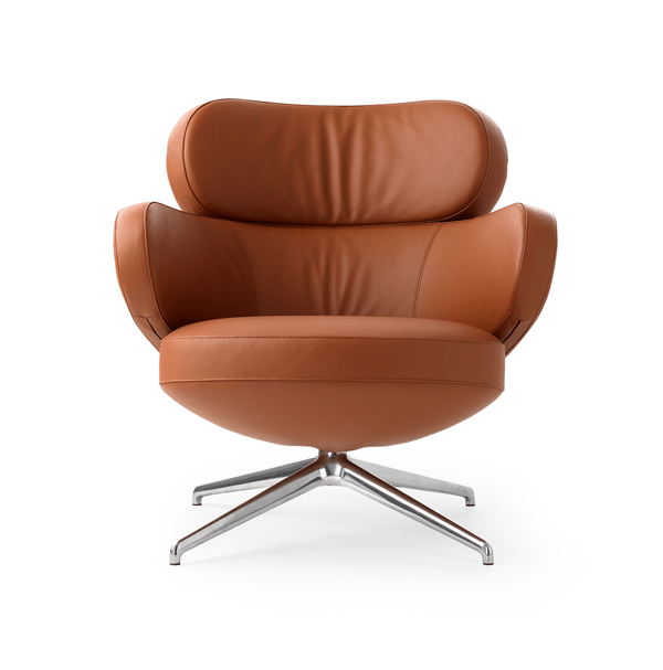 fauteuil bibo in leder bruin met rvs poot design pode