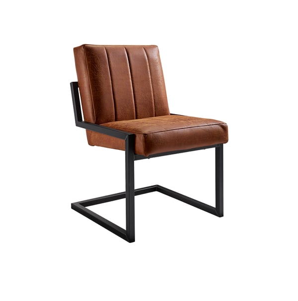 eettstoel contiro van inhouse cognac met zwart metalen frame