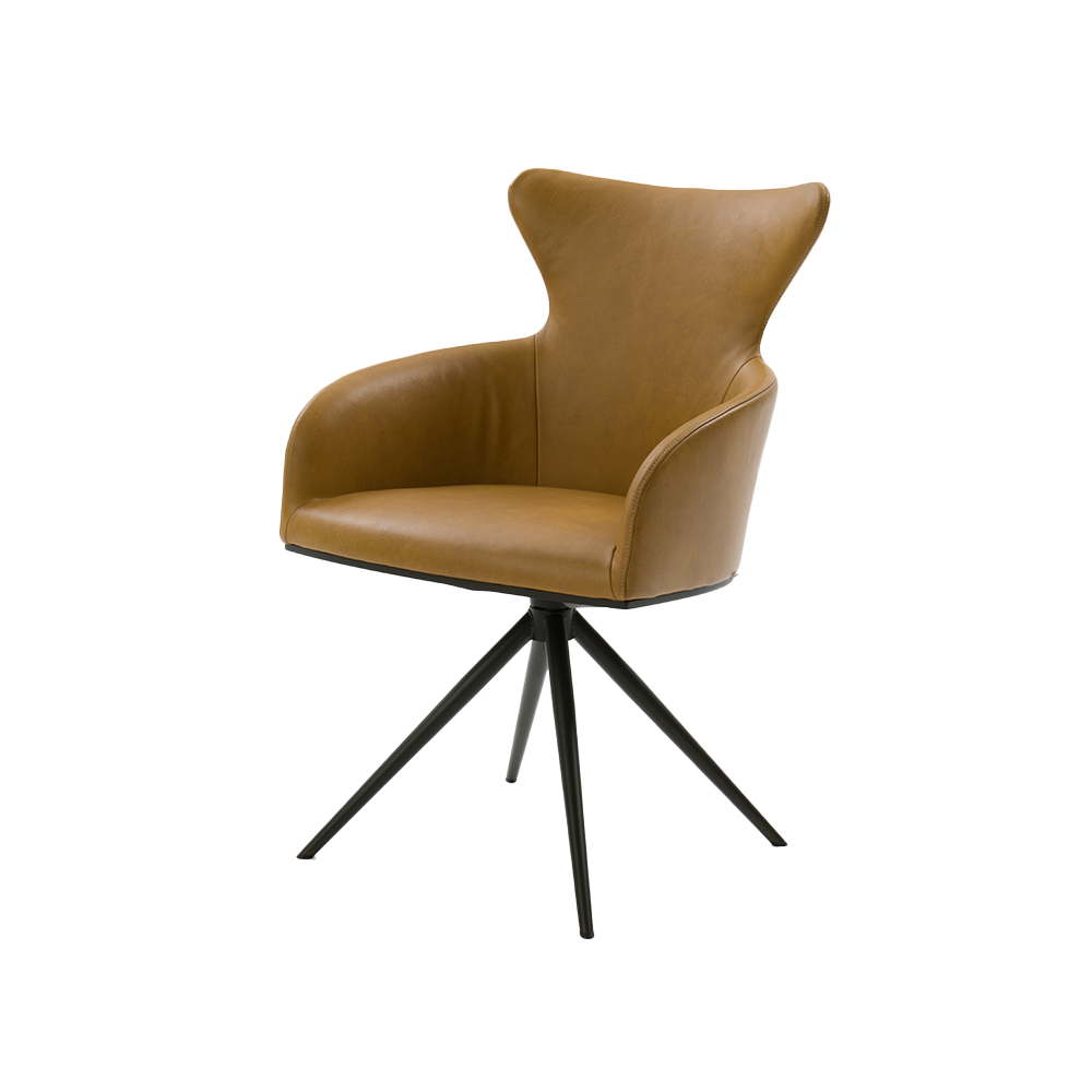 zijaanzicht armstoel iuno i23 leer hout cognac bruin bertplantagie designstoelen