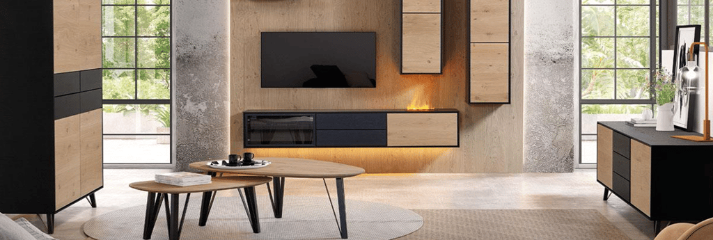 montreal woonserie meubelen zwart hout theuns kastensysteem tafels