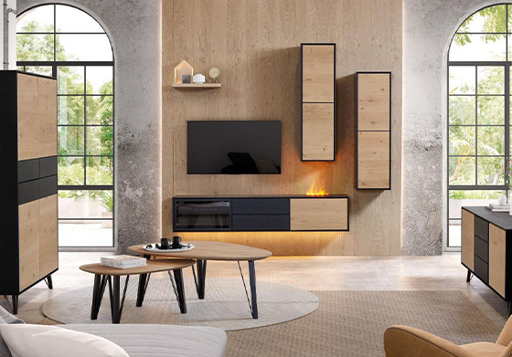 montreal woonserie meubelen zwart hout theuns kastensysteem