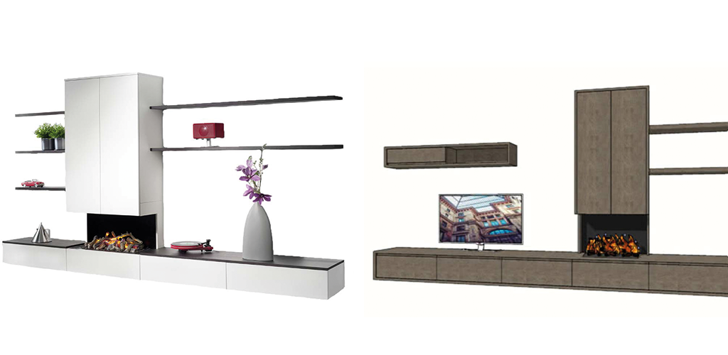 Wandmeubel haard wit en bruin