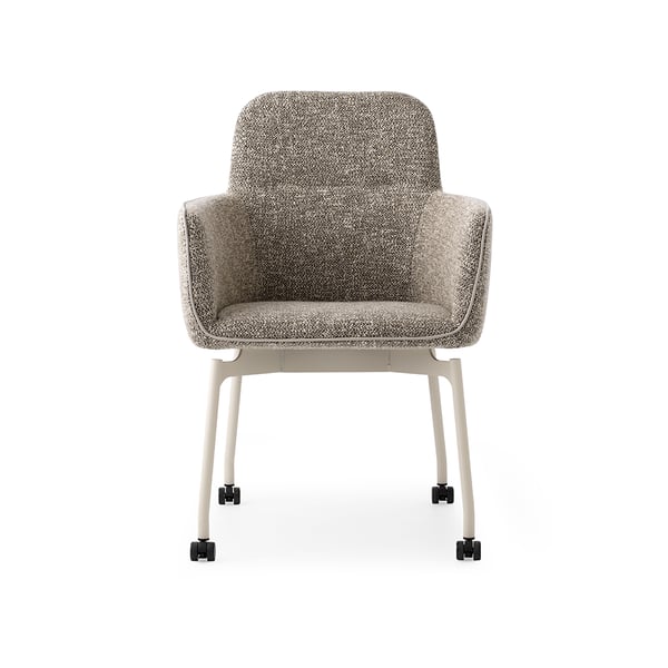 armstoel gyon tour in stof beige met wieltjes leolux designstoelen
