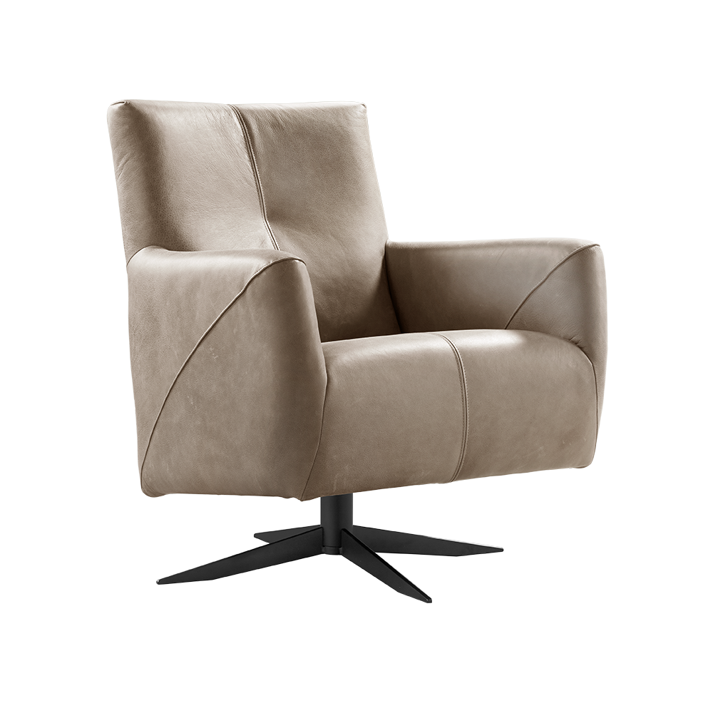 fauteuil laag milou met draaivoet leder vintage taupe